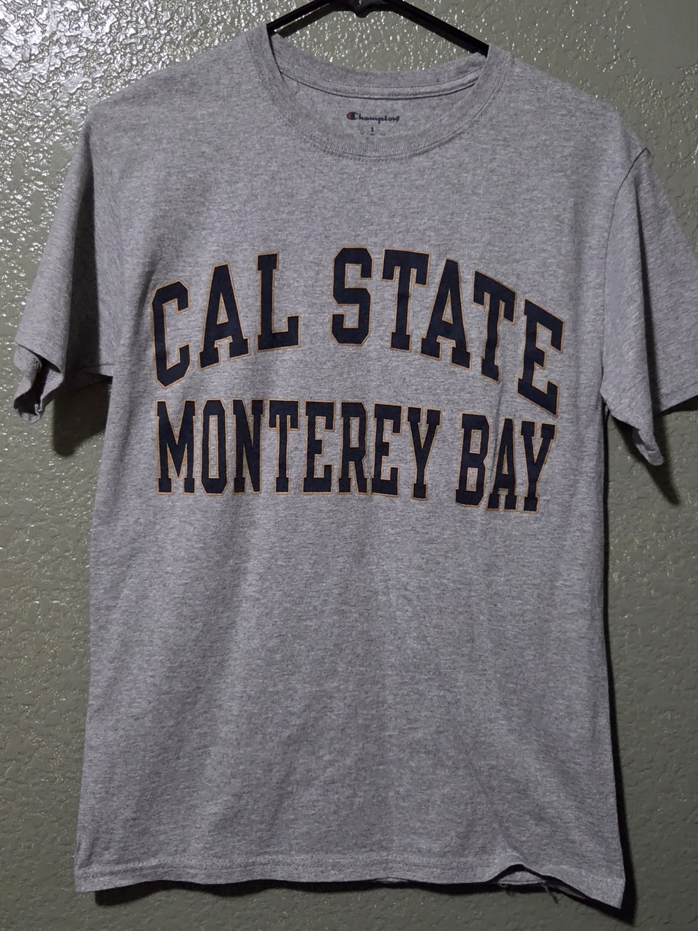 Champion Gray Cal State Monterey Bay Tee with Navy & Gold Lettering